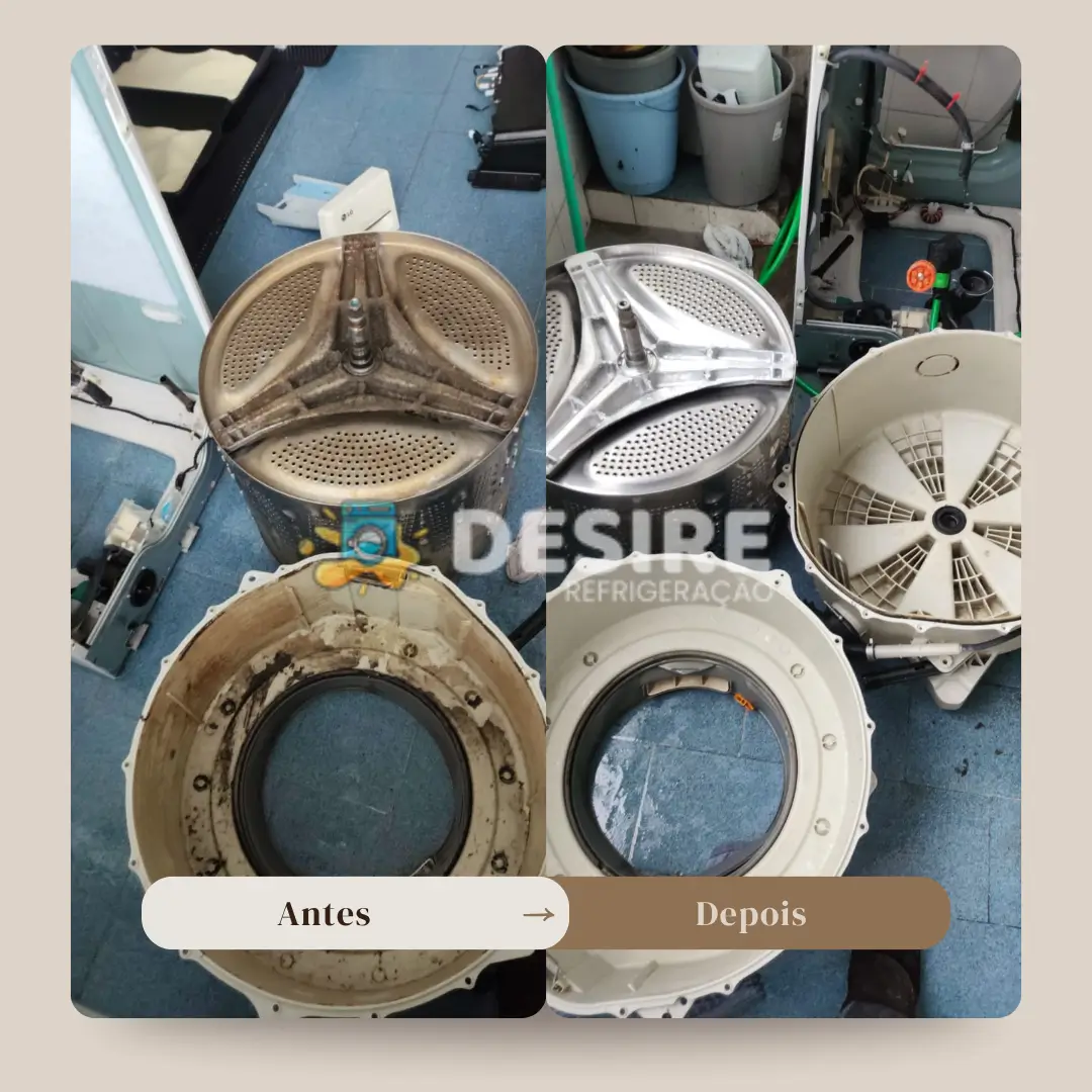 Antes e depois da higienização profissional de lava e seca pela Desire Refrigeração